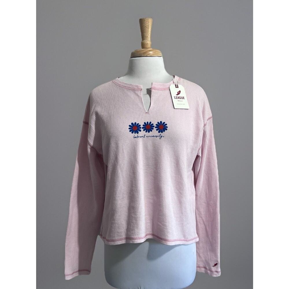 BELMONT UNIVERSITY Women's L Pink Waffle Weave Thermal Shirt Sunflowers NWT